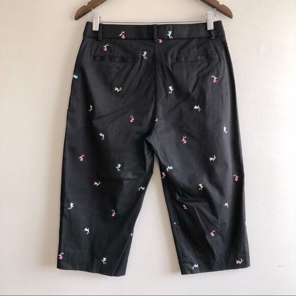 Briggs New York Floral Embroidered Crop Capri Dress Pants Bottoms Black - Picture 7 of 13